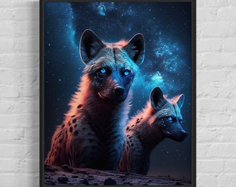 Hyenas Art Print, Original Hyenas Artwork, Hyenas Poster Black Background