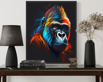 Albert Gorilla Painting by Stephen Fishwick Art Pictures Of Gorillas Poster  Primate Poster Gorilla Picture Paintings For Living Room Decor Nature Art  Print Cool Wall Decor Art Print Poster 16x24 - Poster