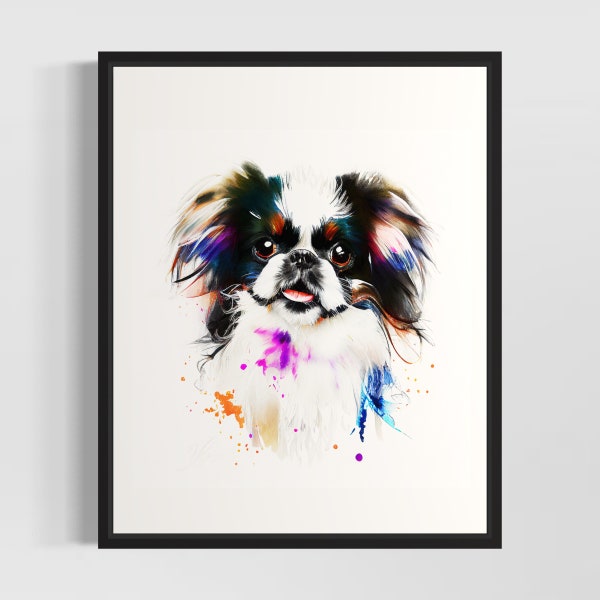 Japanese Chin Watercolor Art Print by Artist - Hand Signed Limited Edition Dog Painting