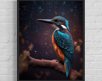 Kingfisher Art Print, Original Kingfisher Artwork, Kingfisher Poster Black Background