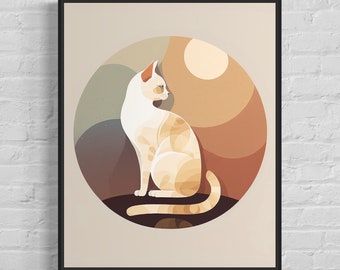 Cat Art Print - Cat Vintage Poster Artwork, Cat Retro Wall Art Animal Print