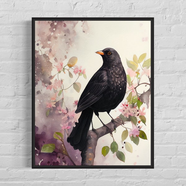 Blackbird Art Print - Blackbird Vintage Poster Artwork, Blackbird Retro Wall Art Animal Print