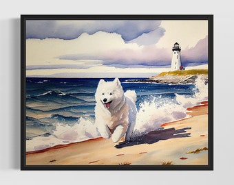 Samoyed Aquarell Kunstdruck - Handsigniert Limitierte Edition Hund Poster Wandkunst