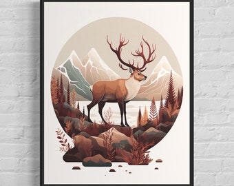 Caribou Art Print - Caribou Vintage Poster Artwork, Caribou Retro Wall Art Animal Print