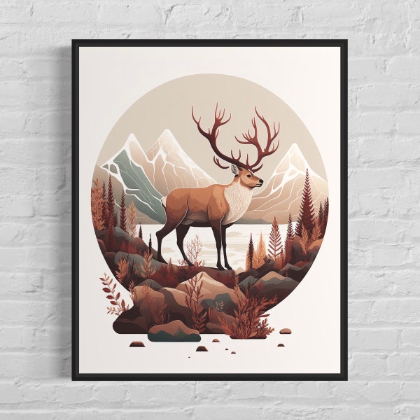 Caribou Art Print - Caribou vintage Poster Artwork, Caribou Retro Wall Art Animal Print