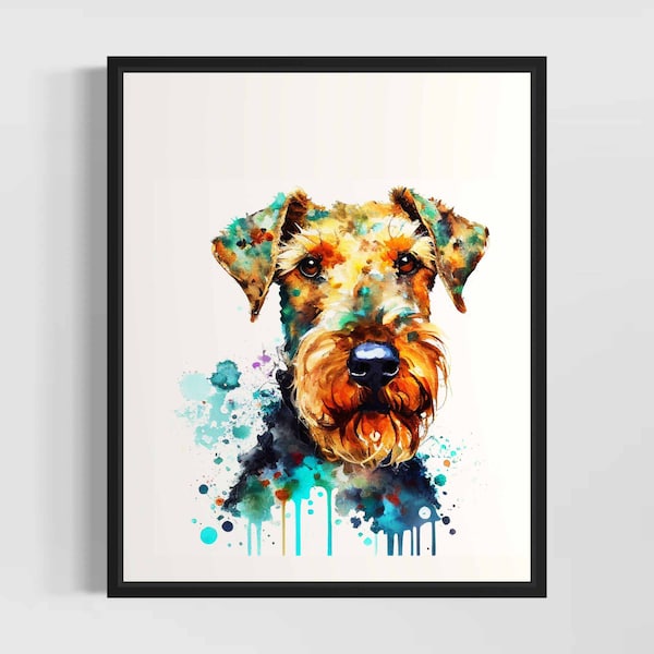 Airedale Terriers Watercolor Art Print by Artist - Hand Signed Limited Edition