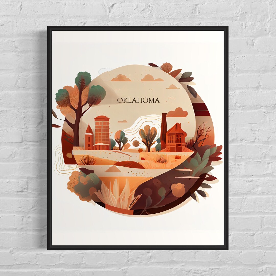 Oklahoma Art Print Oklahoma Vintage Poster Artwork, Oklahoma Retro Wall