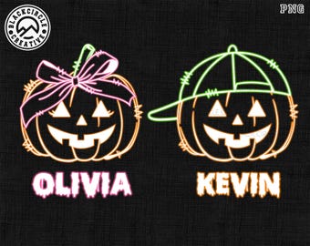 Personalized Trick Or Treat Neon Png, Custom Girl Name Png, Custom Boy Name Png, Spooky Season Png, Trendy Halloween Png,Custom Pumpkin Kids