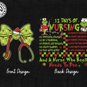 12 Days of Nursing Png, Preppy Green Guy Png, Xmas Character Png, Christmas Greenmas, Stethoscope Nurse Png, Registered Nurse, Preppy Nurse
