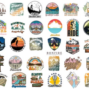 Stickers camper paisaje montaña pareja senderistas 2 colores