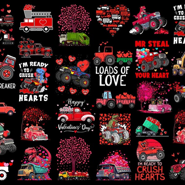 Valentine Truck Png Bundle, Valentine's Day Png, Crusher Png, Heart Png, Monster Truck Png, Love Truck Png, Dinosaur Valentine Png