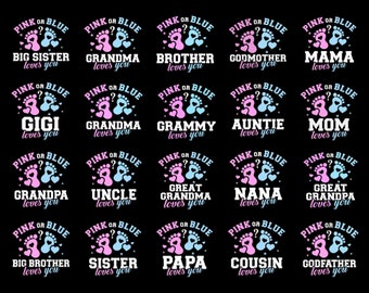 Pink or Blue We Love You SVG Bundle, Pink oder Blau Mommy Daddy Love You SVG, Gender Reveal SVG, Gender Reveal Shirt SVG, Baby Footprint
