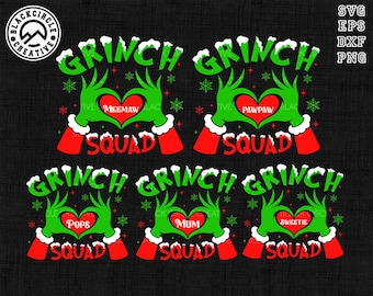 Personalized Preppy Green Guy Squad Family Svg, Custom Name, Merry and Bright, Christmas Character Png, Christmas Crew, Svg file for Cricut