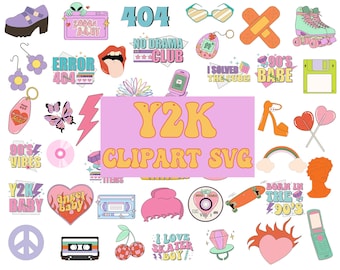 Y2K Retro Aesthetic Clipart Set Svg, Y2K Vector, Y2K Attributes, 90's Vibes Svg, Y2K Baby Svg, 90's Party Decor, Retro Sublimation Png