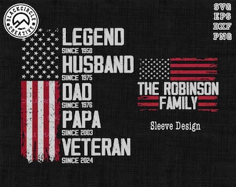 Papá personalizado Svg, Apellido personalizado Svg, Leyenda Esposo Papá Svg, Día del Padre Svg, Regalos para abuelos, Vida de papá Svg, Bandera estadounidense Svg