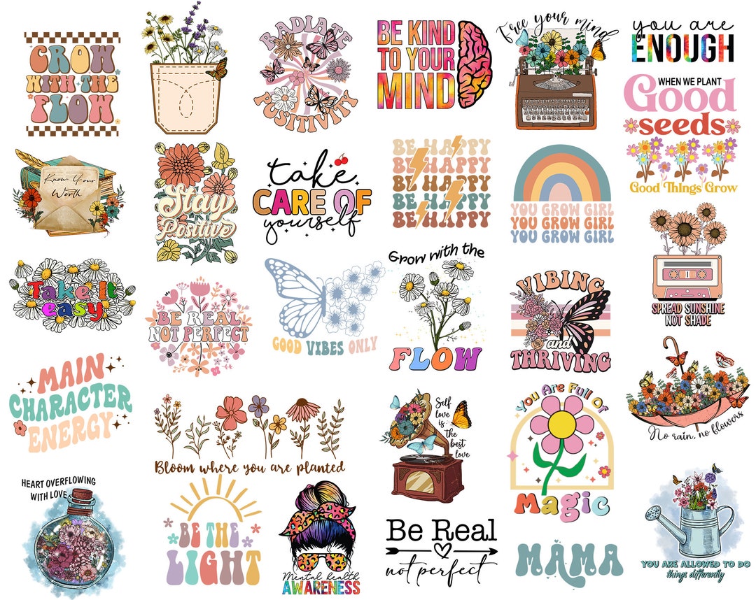 140+ Retro Positive Png Bundle, Inspirational Png, Mental Health Png ...