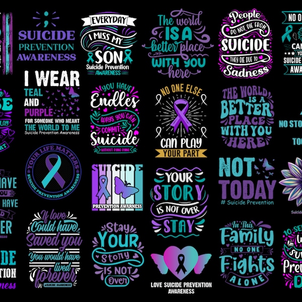 Suicide Prevention Png Bundle, Suicide Awareness Png, I Wear Teal and Purple Month Png, You Matter Png,Mental Health Png, Ribbon Suicide Png