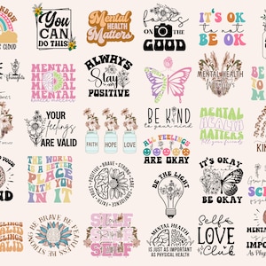 100+ Mental Health Png Bundle, Vintage Png, Motivational Png, Mental Health Matter, Flower Png, Be Kind Png, Butterfly Png, Boho Rainbow Png