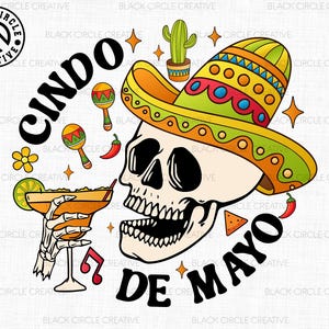 Cinco De Mayo png, Skull Drink png, Fiesta Party png, Fiesta Squad, chapeau mexicain png, sombrero png, fête mexicaine png, tacos party du mardi png