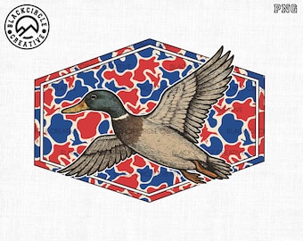 4th July Duck Hunting Png, Red White & Blue Camo Duck Png, Hunter Dad Png, Father's Day, Camo Flying Mallard Duck Png, Boys Independence Day