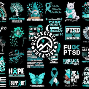 Teal PTSD Awareness Png Bundle, PTSD Awareness Png, Veteran Mental Health Awareness, Teal Ribbon Png, PTSD Warrior Png, Ptsd Awareness Month