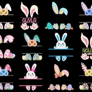 Easter Monogram PNG Bundle, Easter Bunny PNG, Bunny Personalized Custom Name Boy Girl, Happy Easter PNG, Easter Name Tag, Bunny Frame