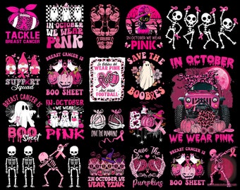 40+ Halloween Breast Cancer PNG Bundle, Boo Breast Cancer Awareness, Pink Ribbon, Pink Halloween, Skeleton Breast Cancer Awareness