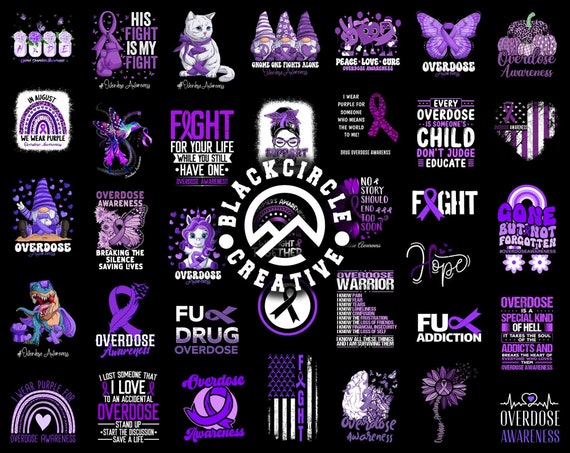 Overdose Awareness Png Bundle, Overdose Purple Ribbon, Addiction Recovery Awareness Png, Drug Prevention Png, Overdose Ribbon Png
