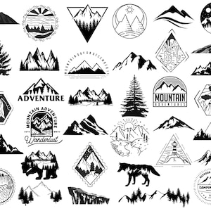 Berg SVG-Bundle, Wald SVG, Berg handgezeichnet, Geometrisches Bergdesign, Camping im Freien Service, Abenteuerdesign, Landschaftsdesign, Silhouette