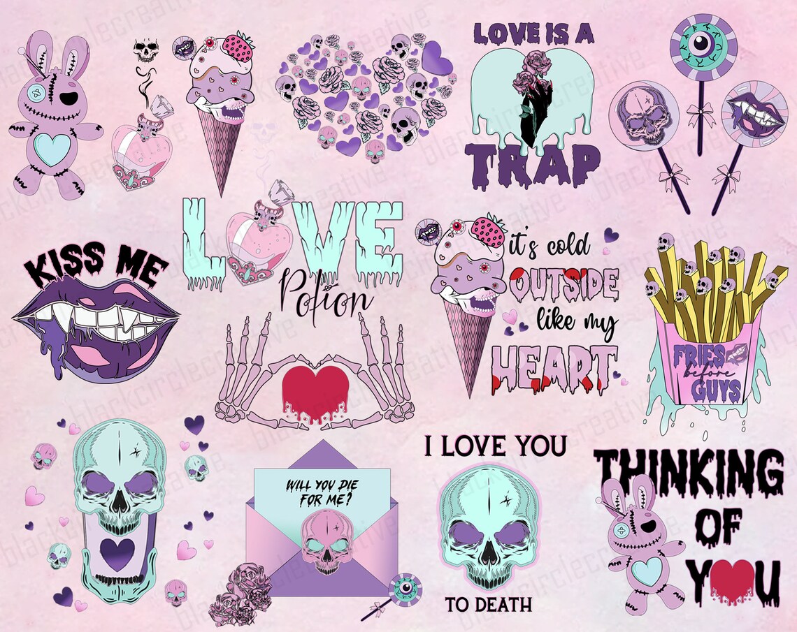 20 Pastel Goth Valentines Png Bundle Creepy Valentines Png - Etsy