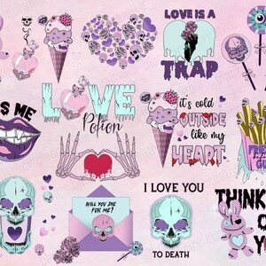 20 Pastel Goth Valentines Png Bundle, Creepy Valentines Png, Pastel