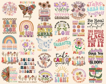 75+ Mixed Retro Positive Png Bundle, Inspirational Png Bundle, Mental Health Png, Motivational Png, Positive Png, Kindness Png,Self Love Png