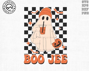 Boo Jee Svg, Boo Drink Water Svg, Boojee Ghost Svg, Cute Ghost Svg, Spooky Pumpkin Svg, Halloween Shirt Svg, Fall Retro Halloween, Checkered