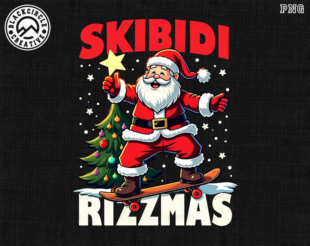 Skibidi Rizzmas Png, Santa Clause Skating Board, Rizz the Season Png ...