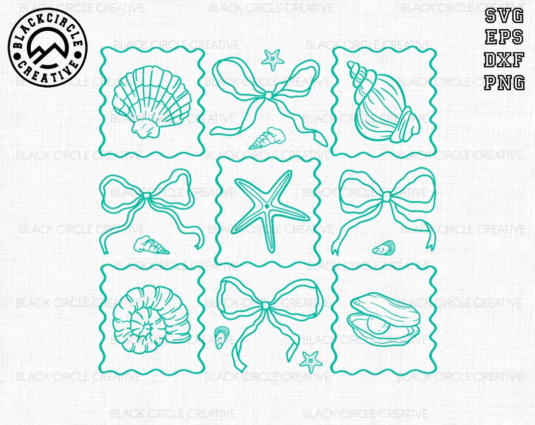 Blue Seashell Coquette Bow Svg, Summer Vibes Svg, Scallop Shell Svg ...