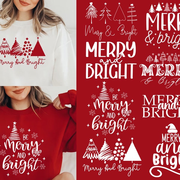 8 Merry and Bright Png Designs, Merry and Bright Christmas Tree, Merry and Bright Sublimation, Christmas Digital, Merry Christmas Png