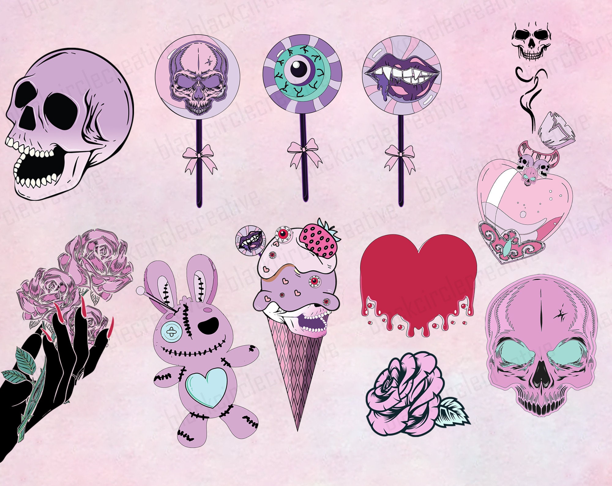 20 Pastel Goth Valentines Png Bundle Creepy Valentines Png - Etsy