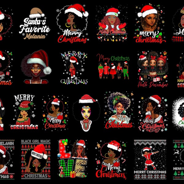 Navidad negro desordenado bun png paquete, mujeres negras png, messy bun afro png, negro Navidad png, negro chica magia png, diseños de sublimación