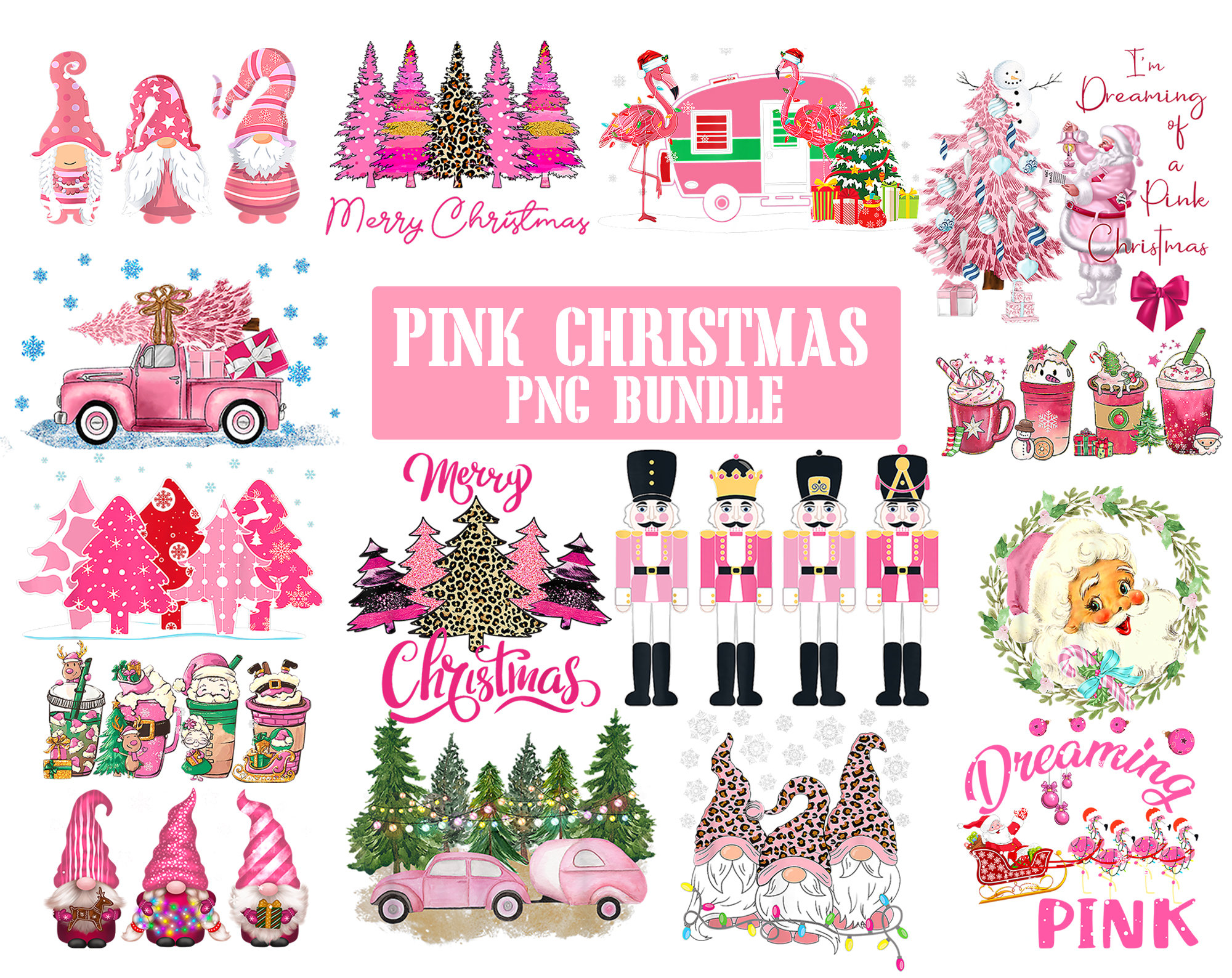 Pink Christmas Png Bundle Pink Christmas Sublimation Pink Etsy