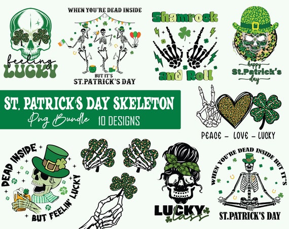 St Patricks Day Skeleton Png Bundle, Patricks Skeleton Png, St. Patrick&#39;s Day Sublimation, Lucky Patricks Png, Skeleton Png, Shamrock Png,