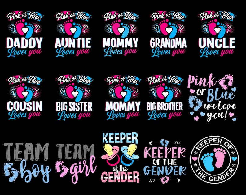 Gender Reveal Png Bundle, Pink or Blue We Love You Png, Baby Footprint Png, Pregnancy Png, Mother's Day Png, Gender Reveal Shirt, Baby Png image 1
