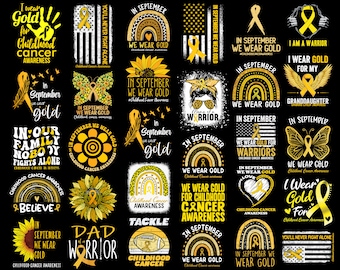 30+ Designs Childhood Cancer Png, In September We Wear Gold Png, Childhood Cancer Awareness Png, Gold Ribbon Png, Sublimation Designs