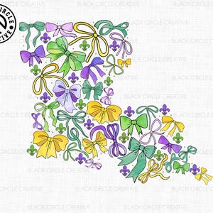 Carte du mardi gras de la Louisiane Coquette Bow Png, mardi gras png, fleur de lys png, saison du carnaval png, défilé du festival png, téléchargement par sublimation