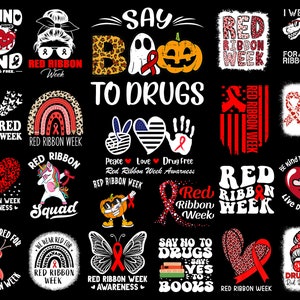 We Wear Red For Red Ribbon Week 2023 PNG Bundle, Red Ribbon Week Png, We Wear Red Png, Rainbow Png, Awareness Week Png, Sublimation Design