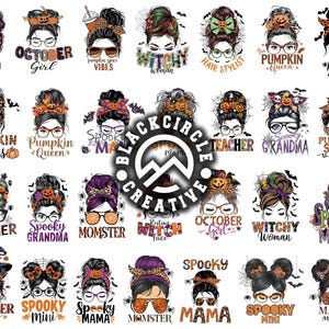 Halloween Messy Bun Png Bundle, Mom Life Png, Momster Png, Witch Png, Leopard Mom Life Png, Messy Bun Png, Messy Bun Hair Png