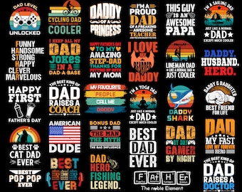 140+ Retro Vintage Dad Svg Bundle, Dad Shirt Svg, Father&#39;s Day Svg, Funny Dad Svg, Dad Quotes Svg, Daddy Png, Papa Svg, Grandpa Svg,