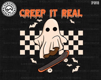 Creep It Real Png, Retro Halloween Png, Ghost Skateboarding Png, The Creep Png, Ghouls Let Go Png, Checkered Png, Trick Or Treat, Boo Png