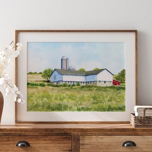 White Barn Watercolor Painting, Farm Country Landscape, Farm Scene Art, Barn Picture, Barn Lover Gift, Rustic Barn Print, Farm Life Art