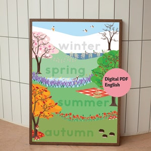 Jahreszeitenplakat für Kinder A4 Englisch (digital)