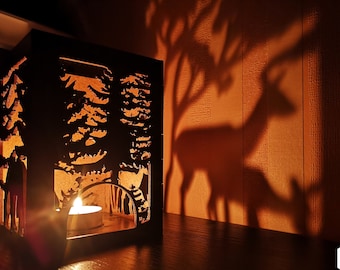 Forest Animals Candle Holder I Wood Lamp I Tea Light Lantern I Wooden Lighthouse I  Housewarming Gift